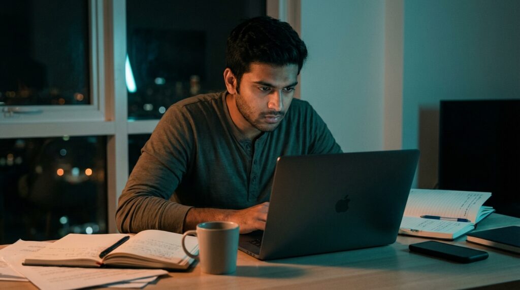 New blogger working late night to grow blog in India